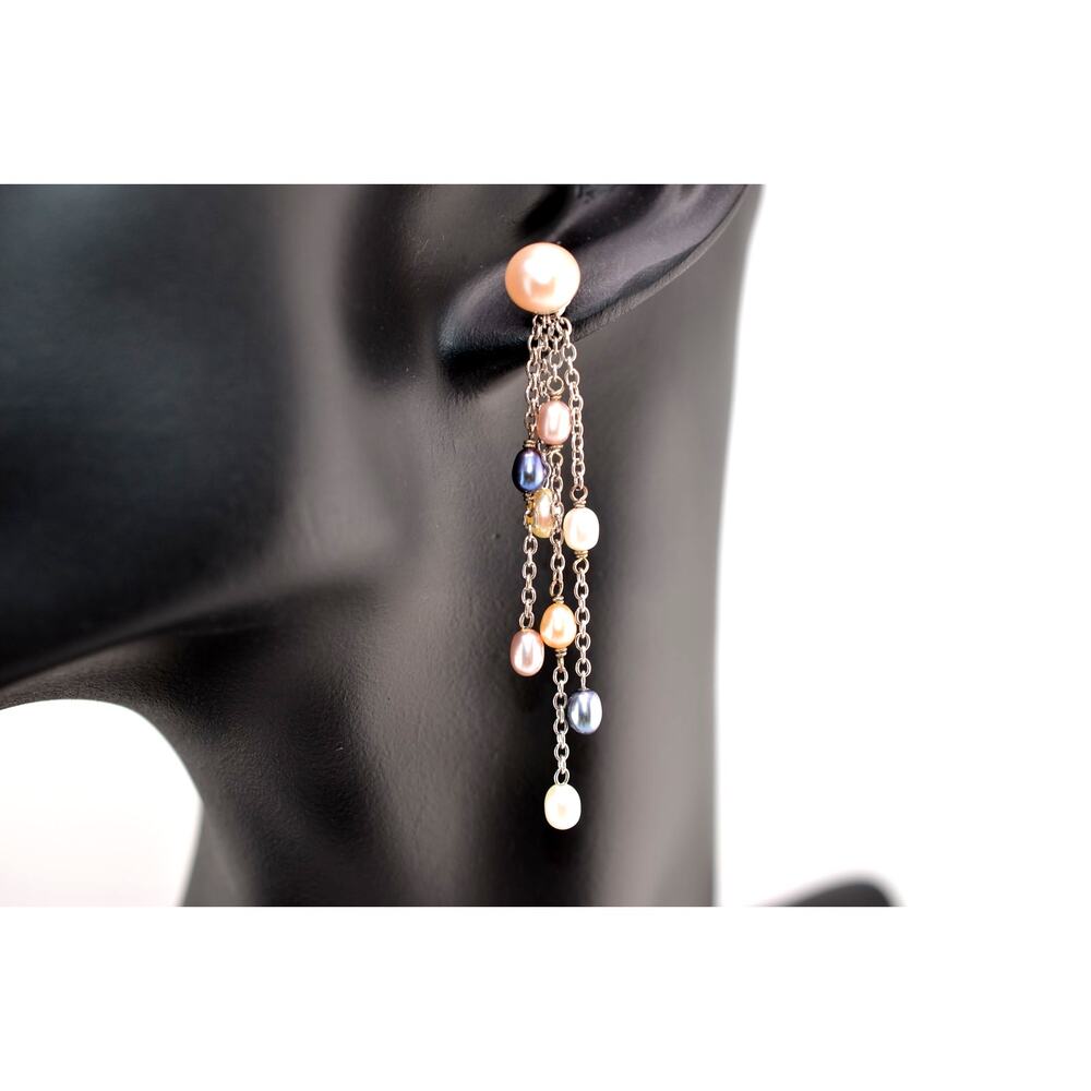Vintage 925 Sterling Silver Freshwater Pearl Dangle and Post Earrings